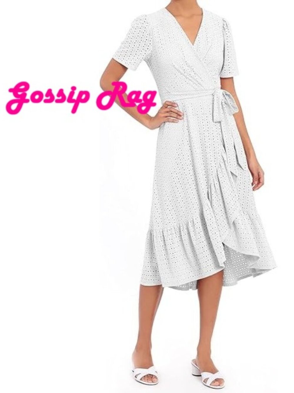 NEW London Times white eyelet wrap dress size medium large 10